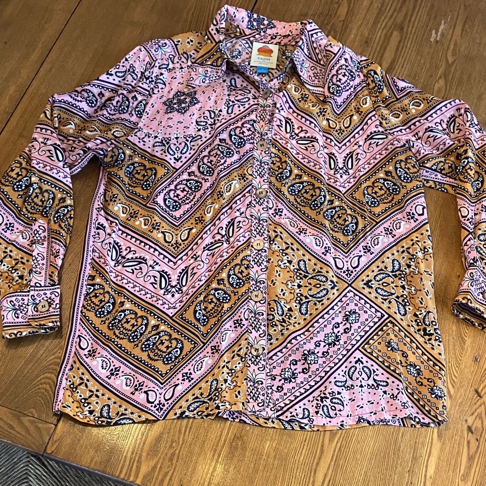 FARM Rio Pink and Mustard Paisley Print Blouse
